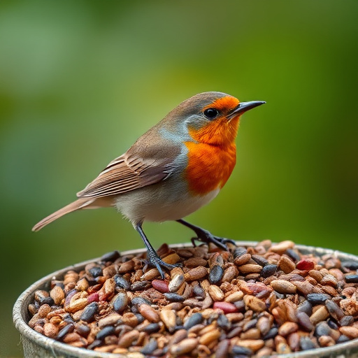 Robin enjoying insect-rich seed mix