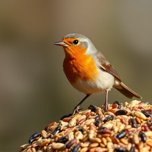 Robin enjoying insect-rich seed mix