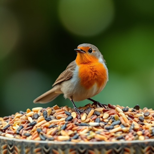 Robin enjoying insect-rich seed mix