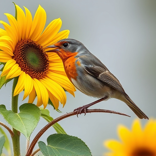 Robin feeding on sunflower heart pieces