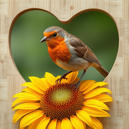 Robin feeding on sunflower heart pieces