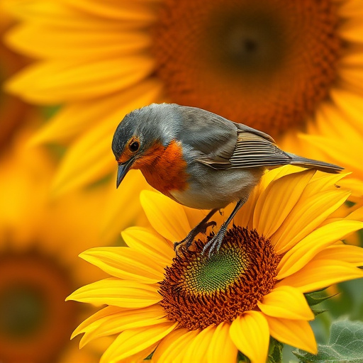 Robin feeding on sunflower heart pieces
