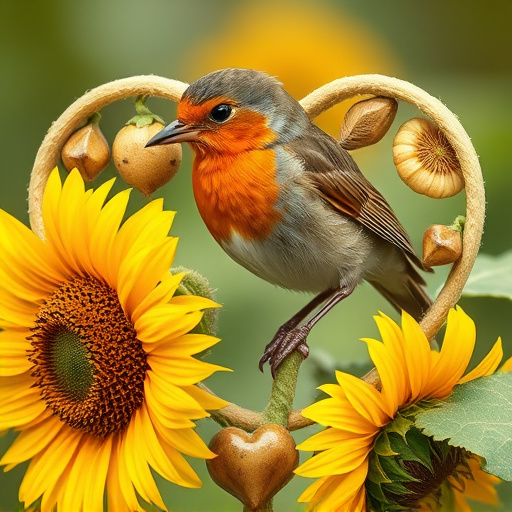 Robin feeding on sunflower heart pieces