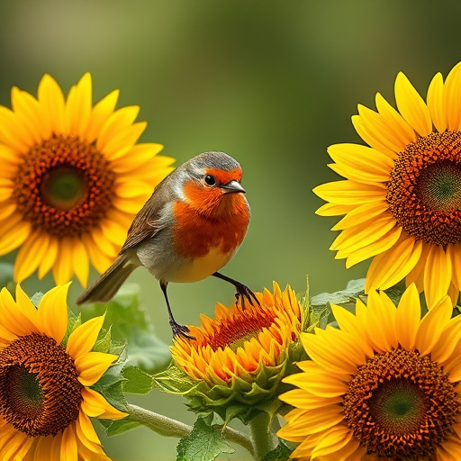 Robin feeding on sunflower hearts