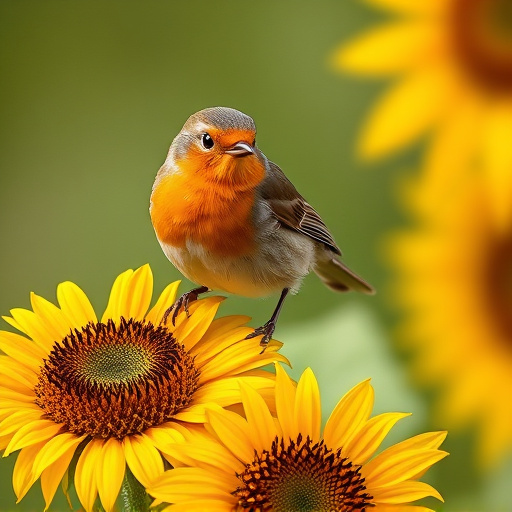 Robin feeding on sunflower hearts
