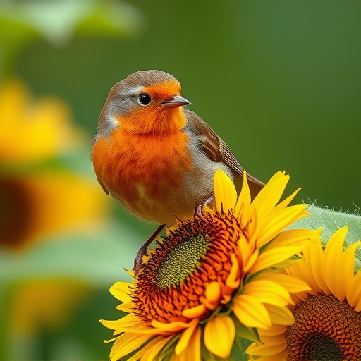 Robin feeding on sunflower hearts
