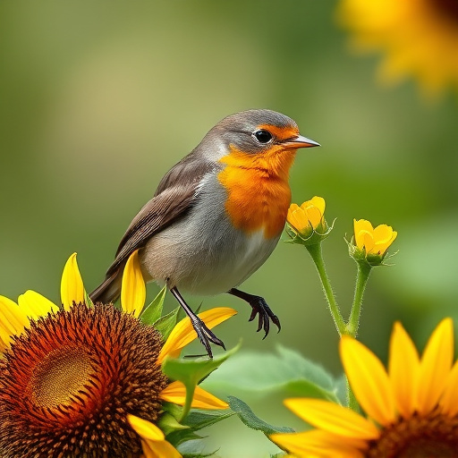 Robin feeding on sunflower hearts