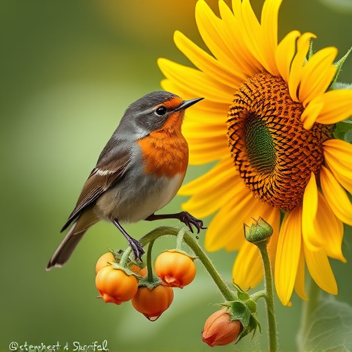 Robin feeding on sunflower hearts
