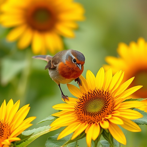 Robin feeding on sunflower hearts