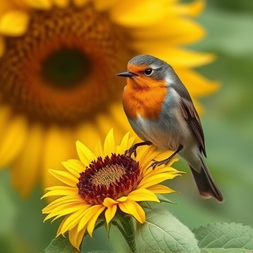 Robin feeding on sunflower hearts