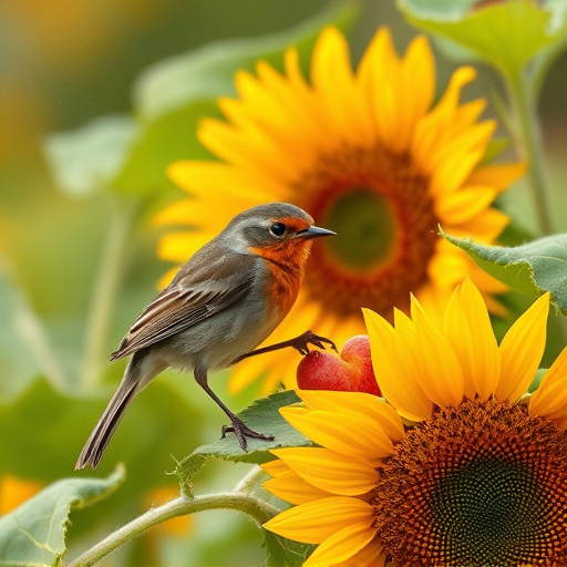 Robin feeding on sunflower hearts