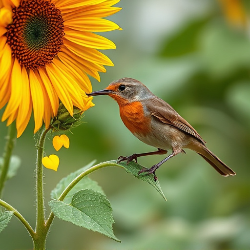 Robin feeding on sunflower hearts