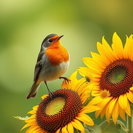 Robin feeding on sunflower hearts