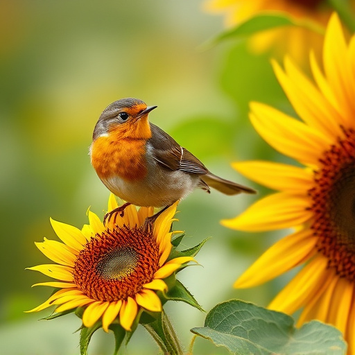 Robin feeding on sunflower hearts