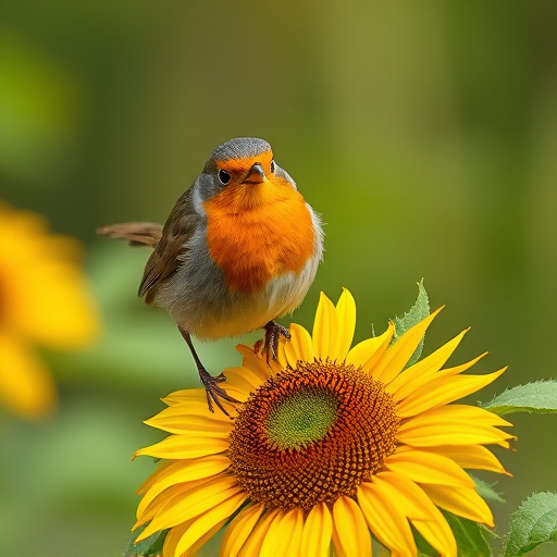 Robin feeding on sunflower hearts