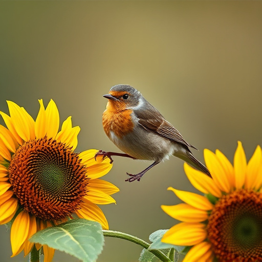 Robin feeding on sunflower hearts