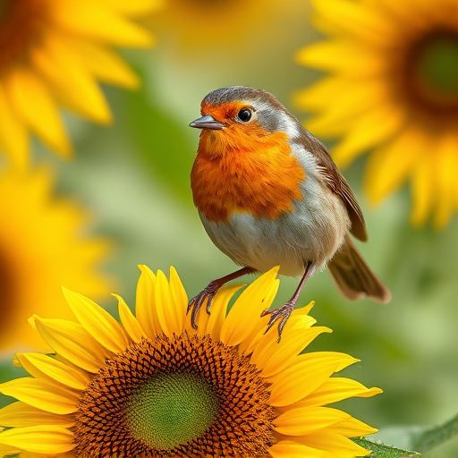 Robin feeding on sunflower hearts