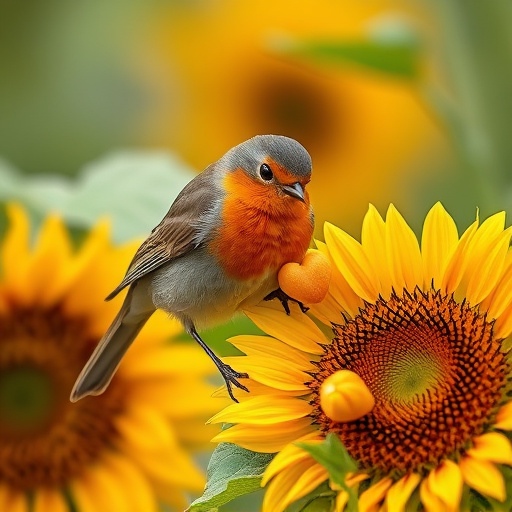 Robin feeding on sunflower hearts