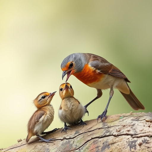 Robin feeding young with insects