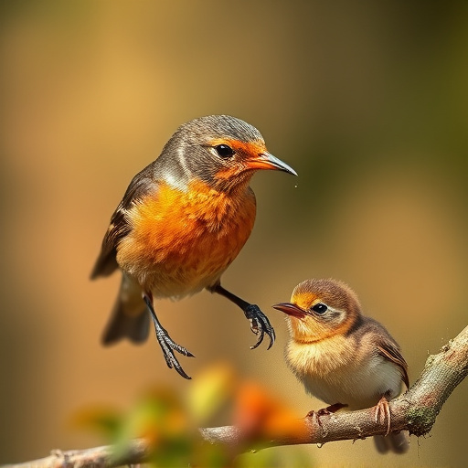 Robin feeding young with insects