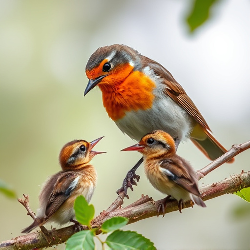 Robin feeding young with insects