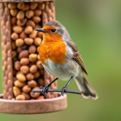 Robin perched near peanut feeder