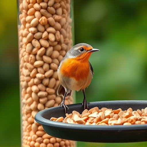 Robin perched near peanut feeder