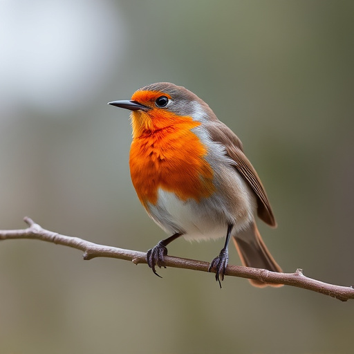 Robin with bright red breast perched
