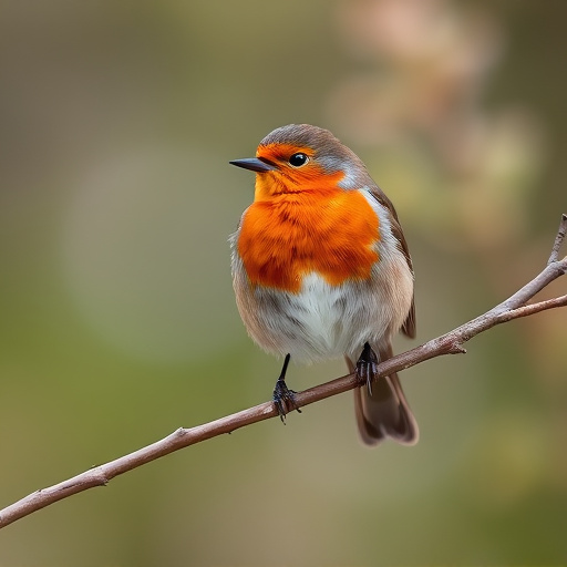 Robin with bright red breast perched