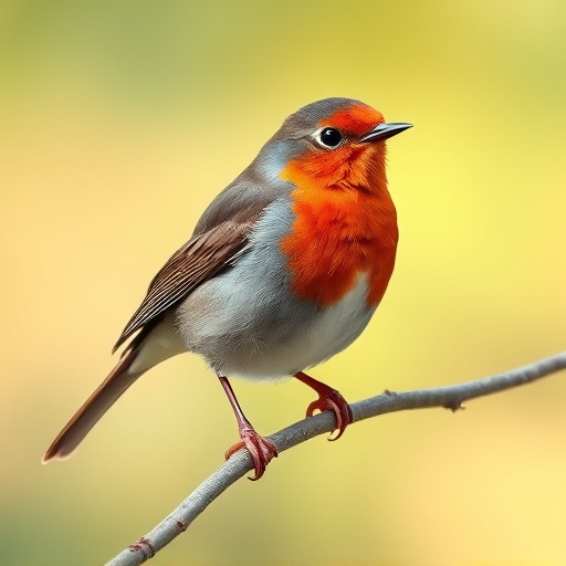 Robin with bright red breast perched