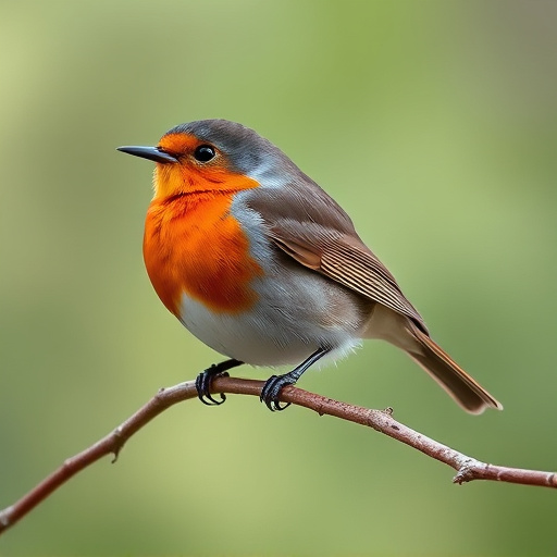 Robin with bright red breast perched