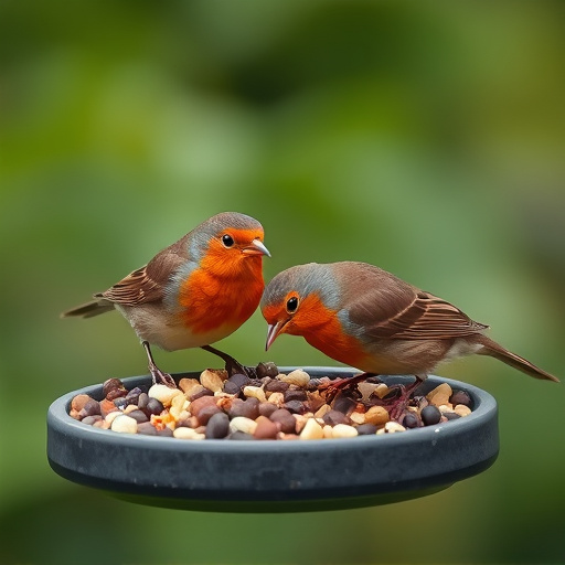 Robins feeding on high-energy seed mix