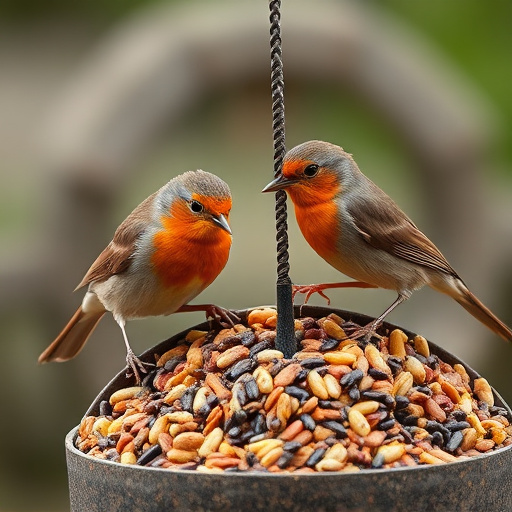 Robins feeding on high-energy seed mix