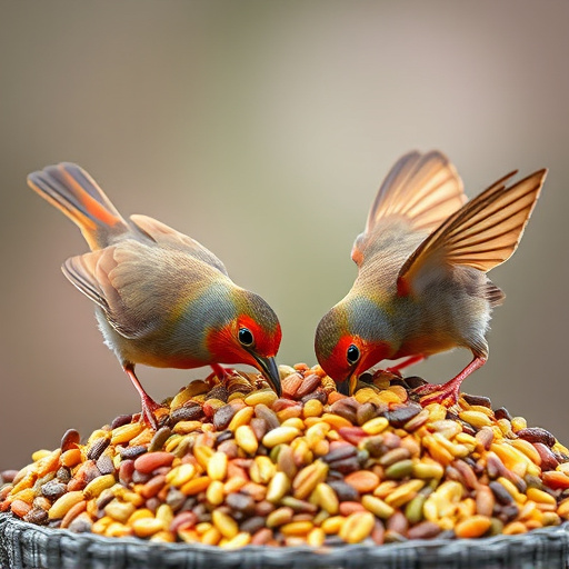 Robins feeding on high-energy seed mix