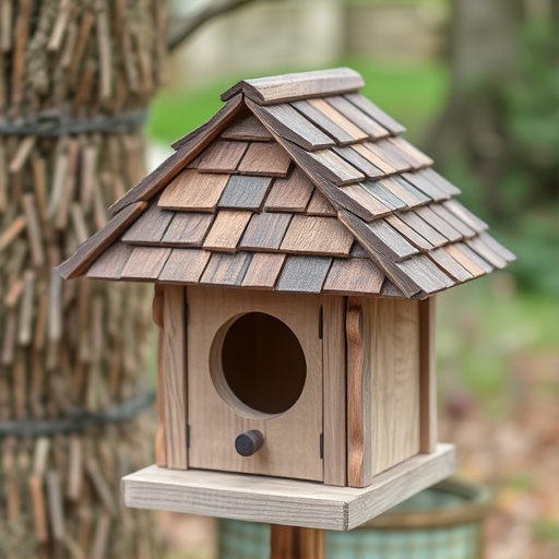 Rustic bird box with roof shingles