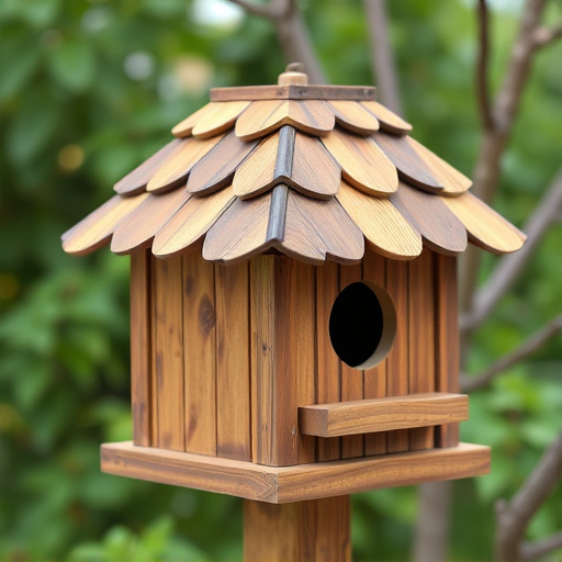 Rustic bird box with roof shingles