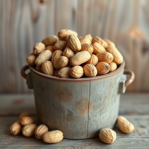 Rustic container filled with bird peanuts