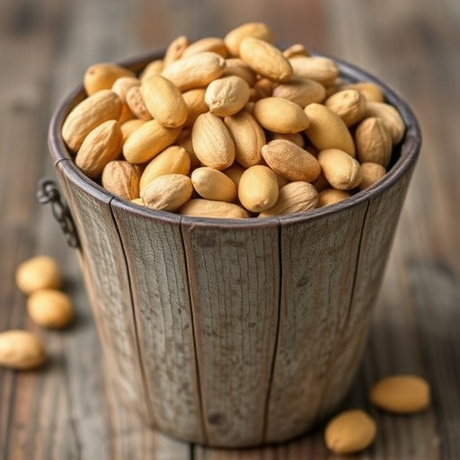 Rustic container filled with bird peanuts