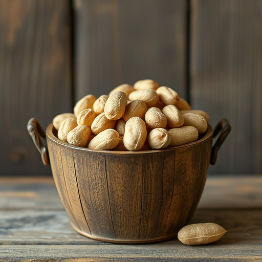 Rustic container filled with bird peanuts