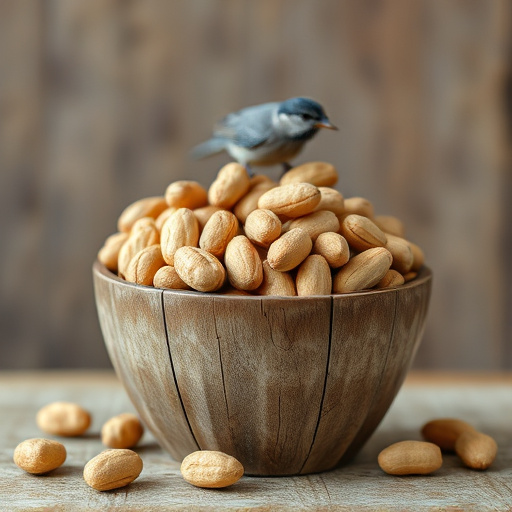 Rustic container filled with bird peanuts