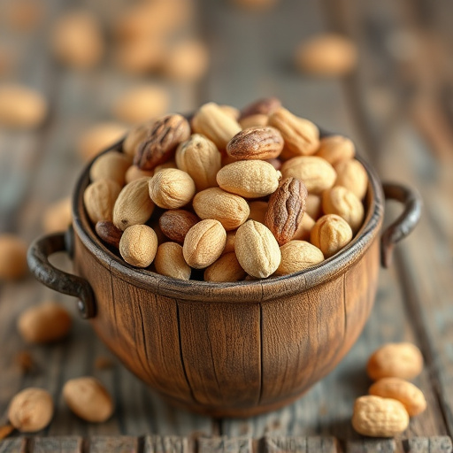 Rustic container filled with bird peanuts