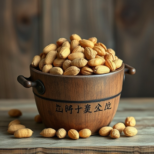 Rustic container filled with bird peanuts
