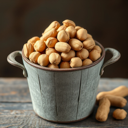Rustic container filled with bird peanuts
