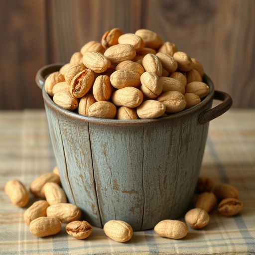 Rustic container filled with bird peanuts