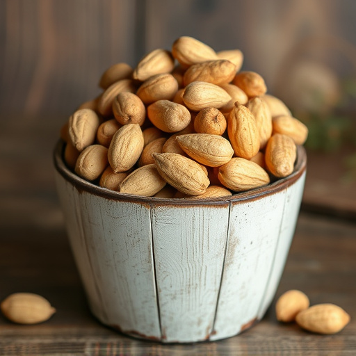 Rustic container filled with bird peanuts