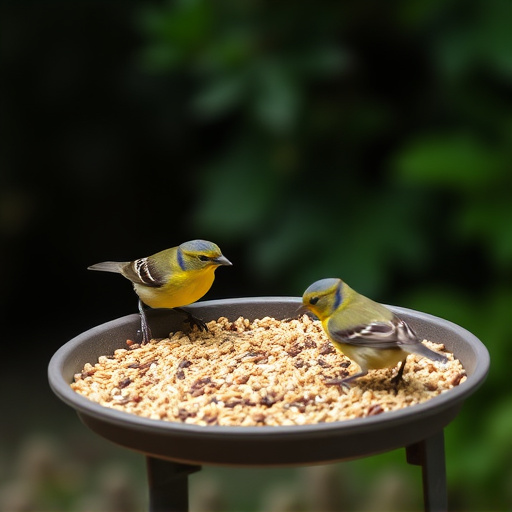 Seed-filled tray for ground-feeding birds