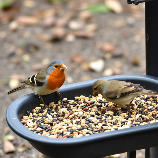 Seed-filled tray for ground-feeding birds