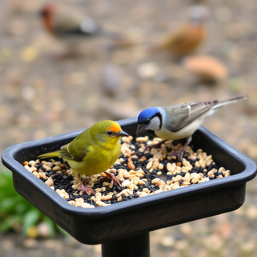 Seed-filled tray for ground-feeding birds