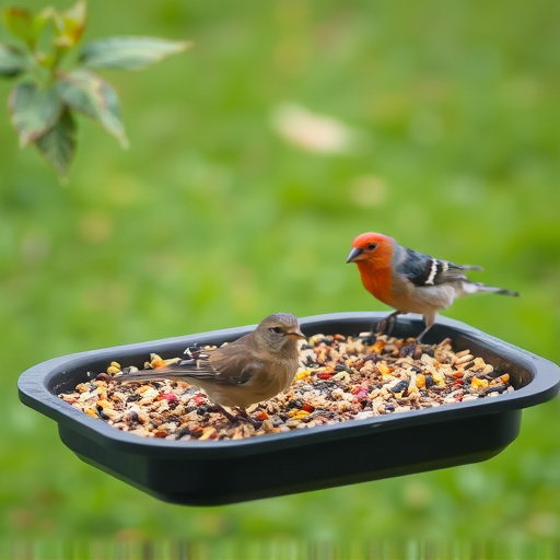 Seed-filled tray for ground-feeding birds