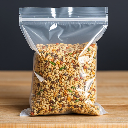 Seed mix in transparent plastic bag
